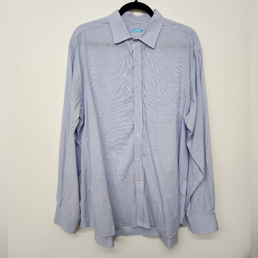 J McLaughlin Long Sleeve Button Down Shirt Mens XL Blue White Stripes Work